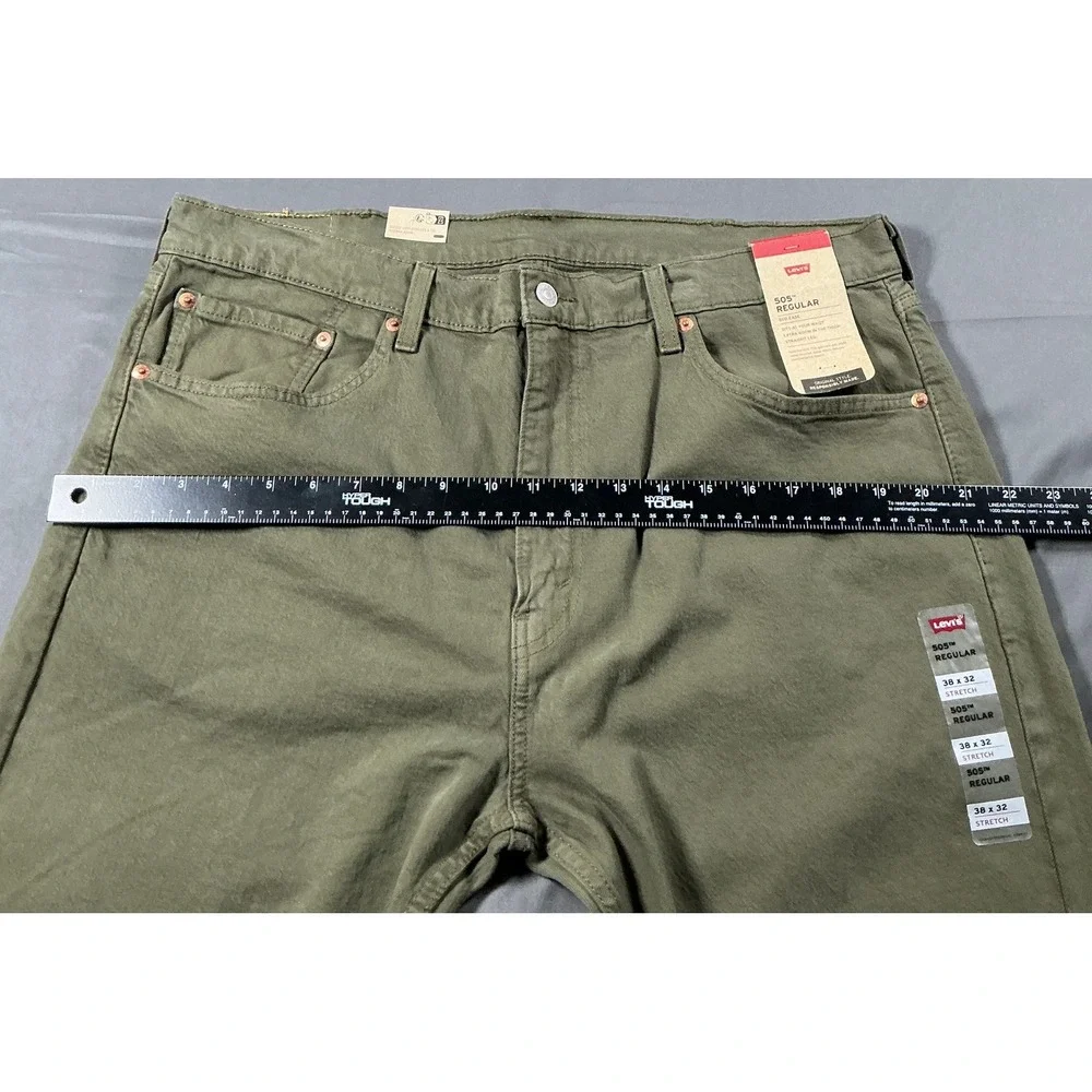 Levis 505 Regular Fit Mens 38x32 Olive Green Eco Ease Straight Leg Pants New